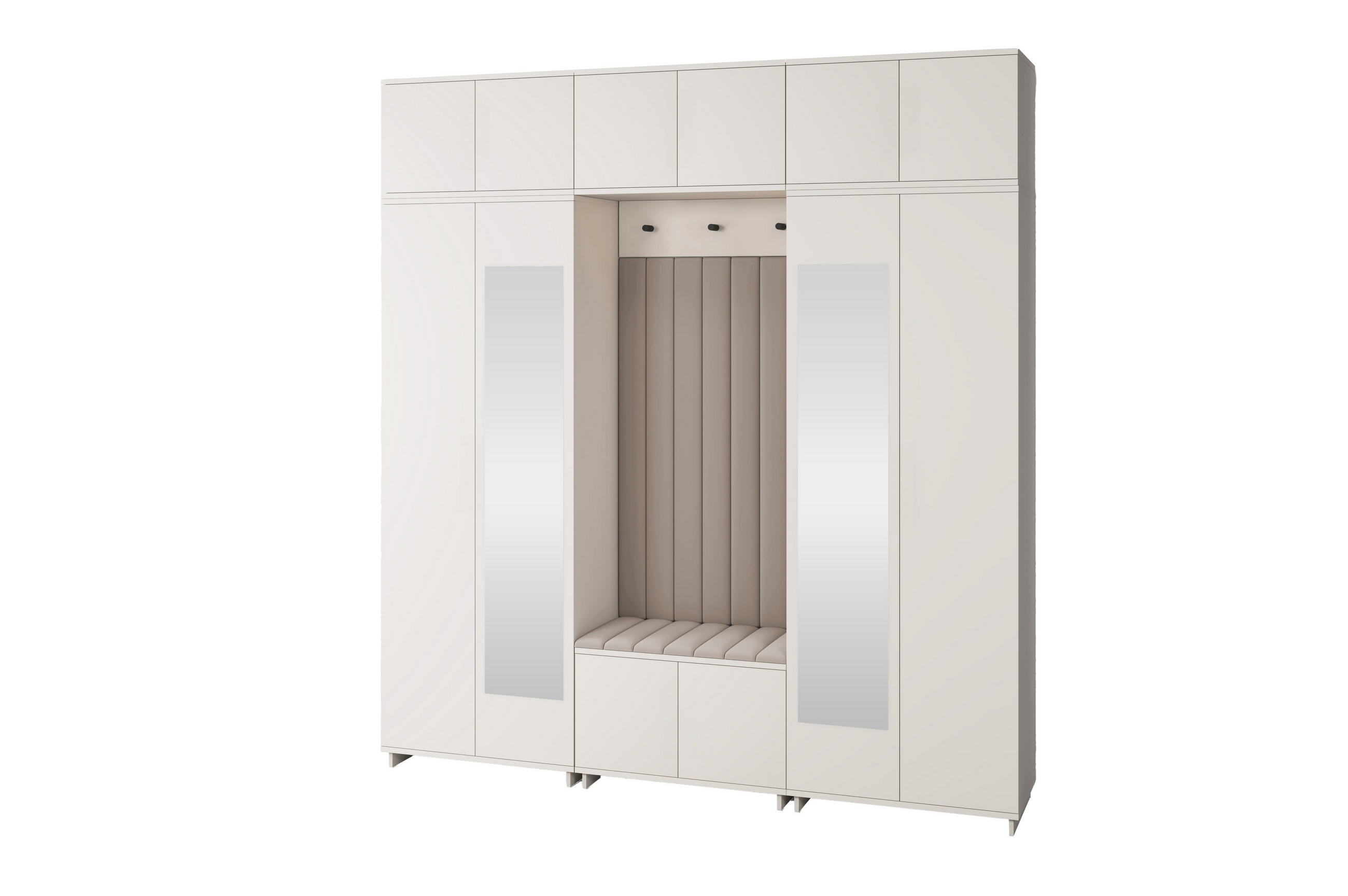 GARDEROBE Napoli version 12 mit Spiegel, mit POLSTERPANEELEN BEIGE - Beige/Creme, Holzwerkstoff (210/229/40cm) - Jerpax