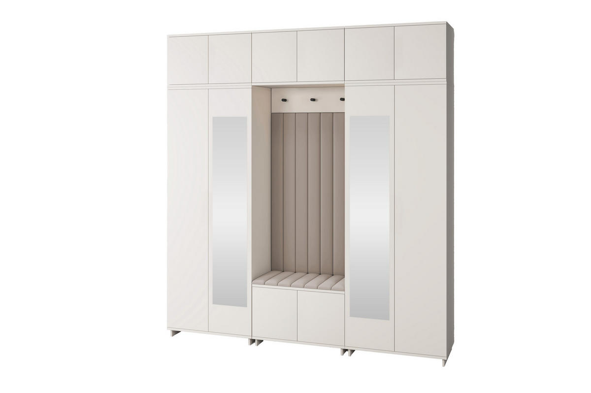 GARDEROBE Napoli version 12 mit Spiegel, mit POLSTERPANEELEN BEIGE - Beige/Creme, Holzwerkstoff (210/229/40cm) - Jerpax