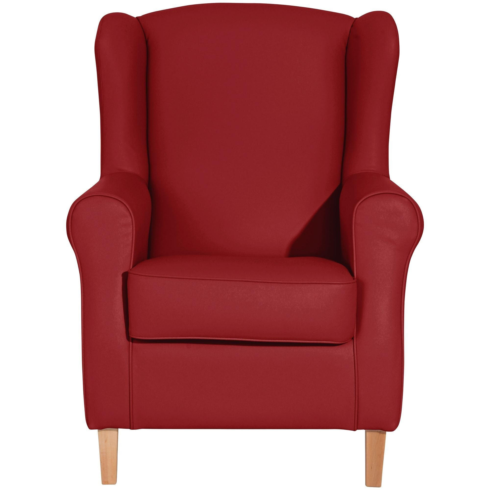 OHRENSESSEL Karlen Bezug Kunstleder Buche natur / chili - Rot/Buchefarben, Kunststoff (86/103/77cm) - 58aufmkessel