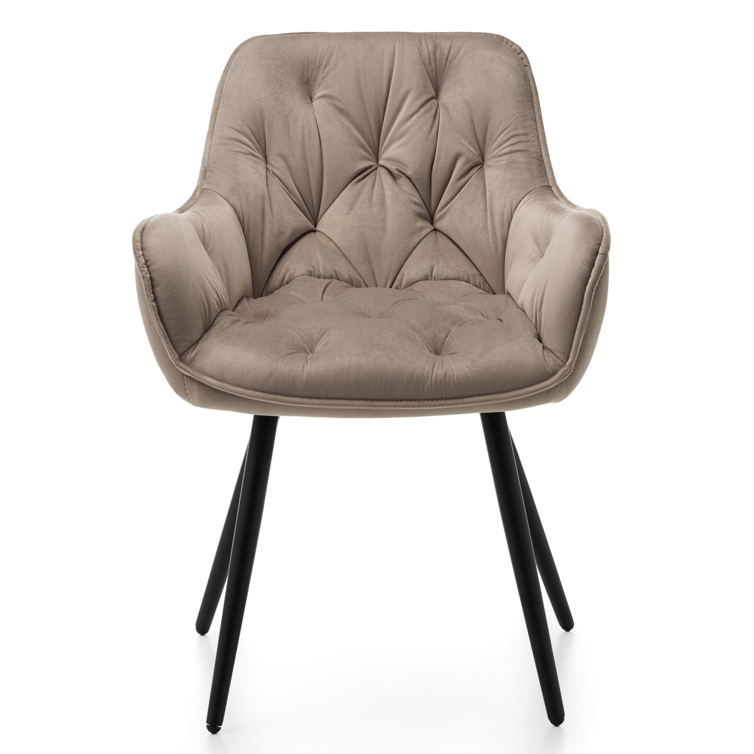 STUHL SIENA gepolstert mit Steppung - dunkelbeige schwarze Beine - Samt Velours - Beige/Schwarz, Textil/Metall (58/87/61cm) - NEW HOME