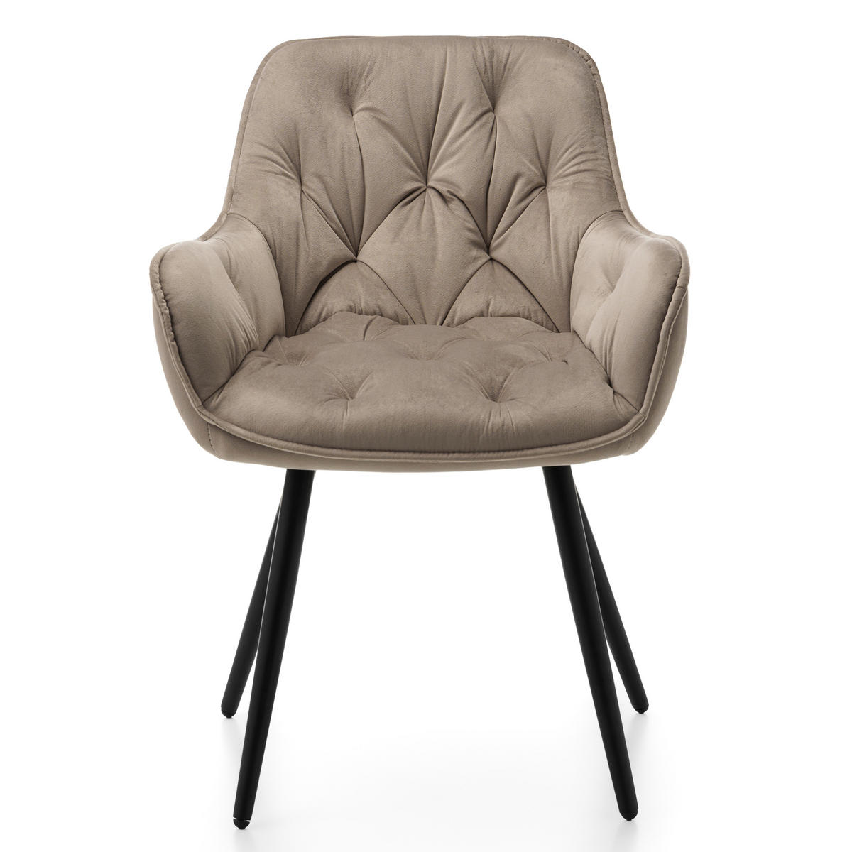 STUHL SIENA gepolstert mit Steppung - dunkelbeige schwarze Beine - Samt Velours - Beige/Schwarz, Textil/Metall (58/87/61cm) - NEW HOME
