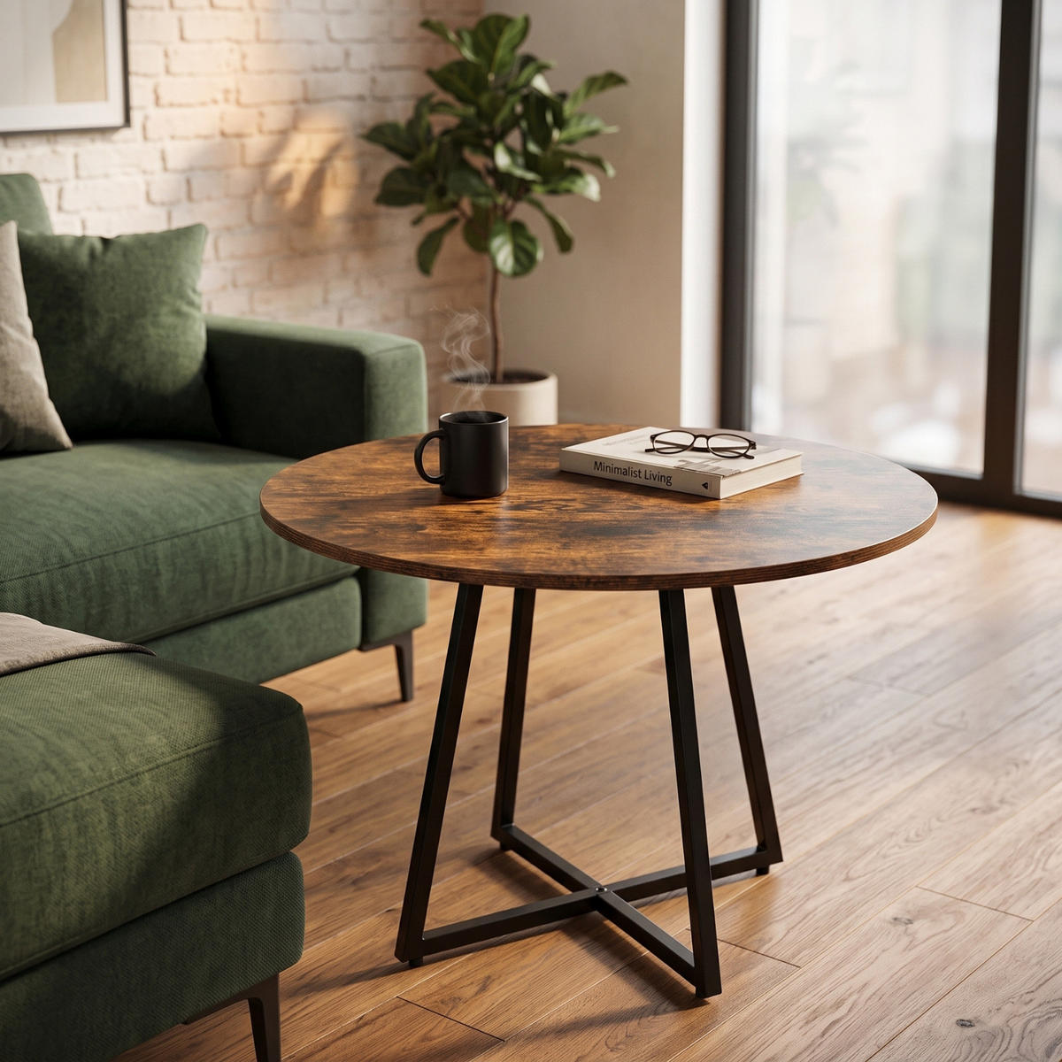 TISCH auf kreuzförmigem Gestell rund Dunkelbraun 80/80/72 cm - Braun, Metall (80/80/72cm) - SCENA LIVING