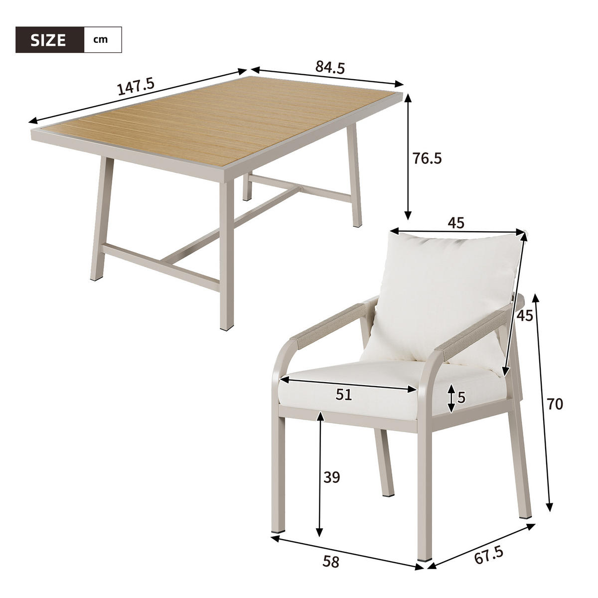 GARTENMÖBEL-SET Modernes 7-tlg. Khaki/Beige - Beige, Metall - ComfortXL