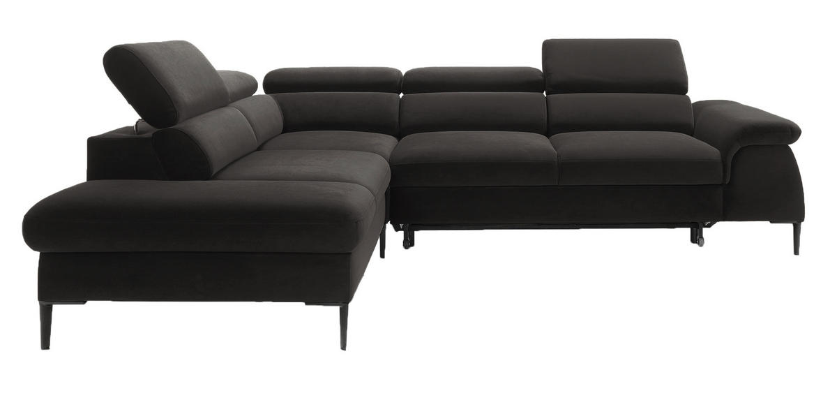 SCHLAFSOFA 280 cm Amaro L mit verstellbaren Kopfstützen, Links, Schwarz - Schwarz, Holz (280/214cm) - Emporius