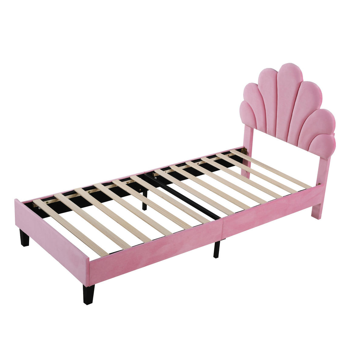 POLSTERBETT 90x200 cm Rosa mit Samt-Kopfteil in Blumenform und Lattenrost - Rosa, Textil (90/200cm) - IVMEU