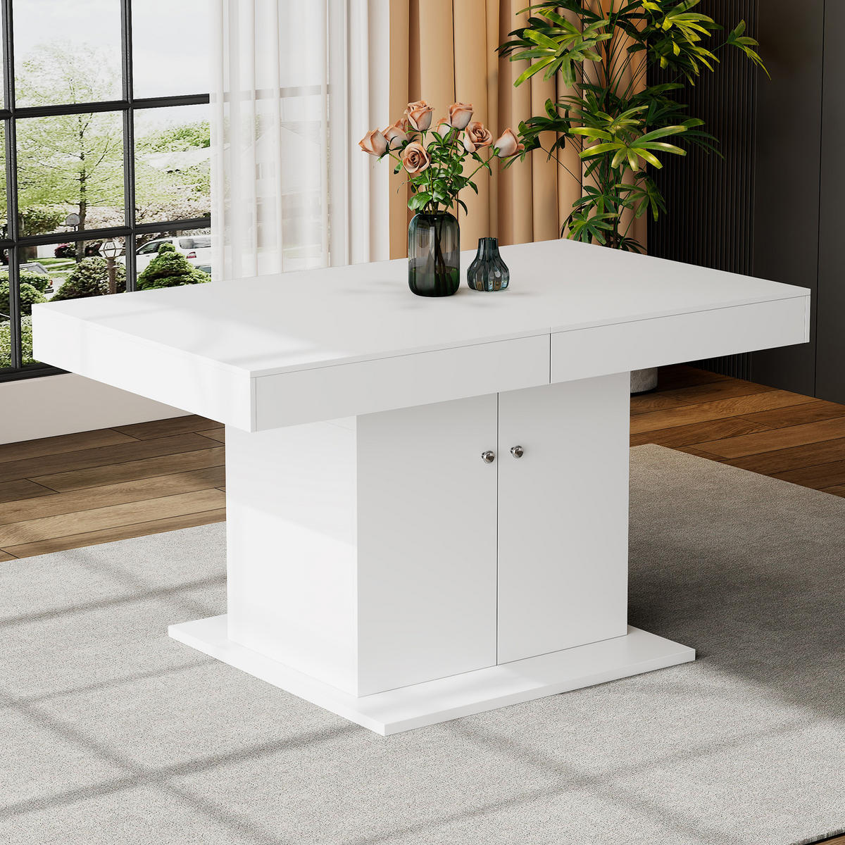 ESSTISCH 140-180x80x76 cm in Weiß aus Spanplatte und Metall mit Stauraum - Weiß, Holzwerkstoff (80/180/76cm) - Modfu