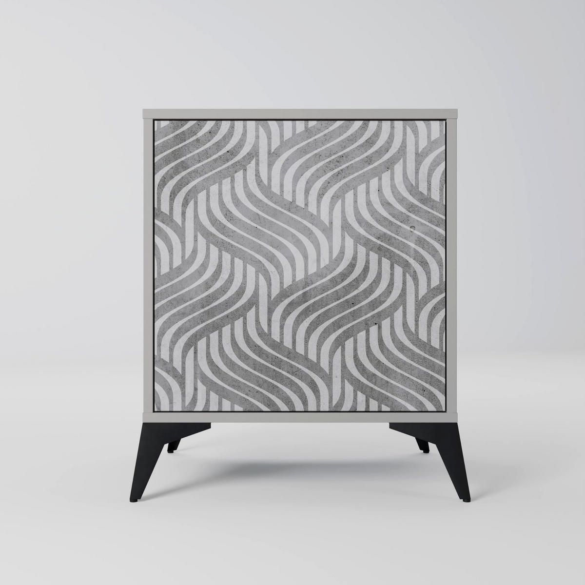 SIDEBOARD CONCRETE MOVEMENT, Grau, 57,5x42x70,5 cm, Schwarze Metall-Sternfüße - Multicolor/Schwarz, Holzwerkstoff/Metall (57.5/70.5/42cm) - SpaceRebels