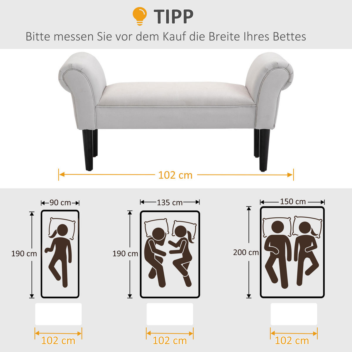 SITZBANK für Schlafzimmer Flurbank Polsterbank MDF Schaumstoff Grauweiß - Grau, Kunststoff (36/51/102cm) - HOMCOM