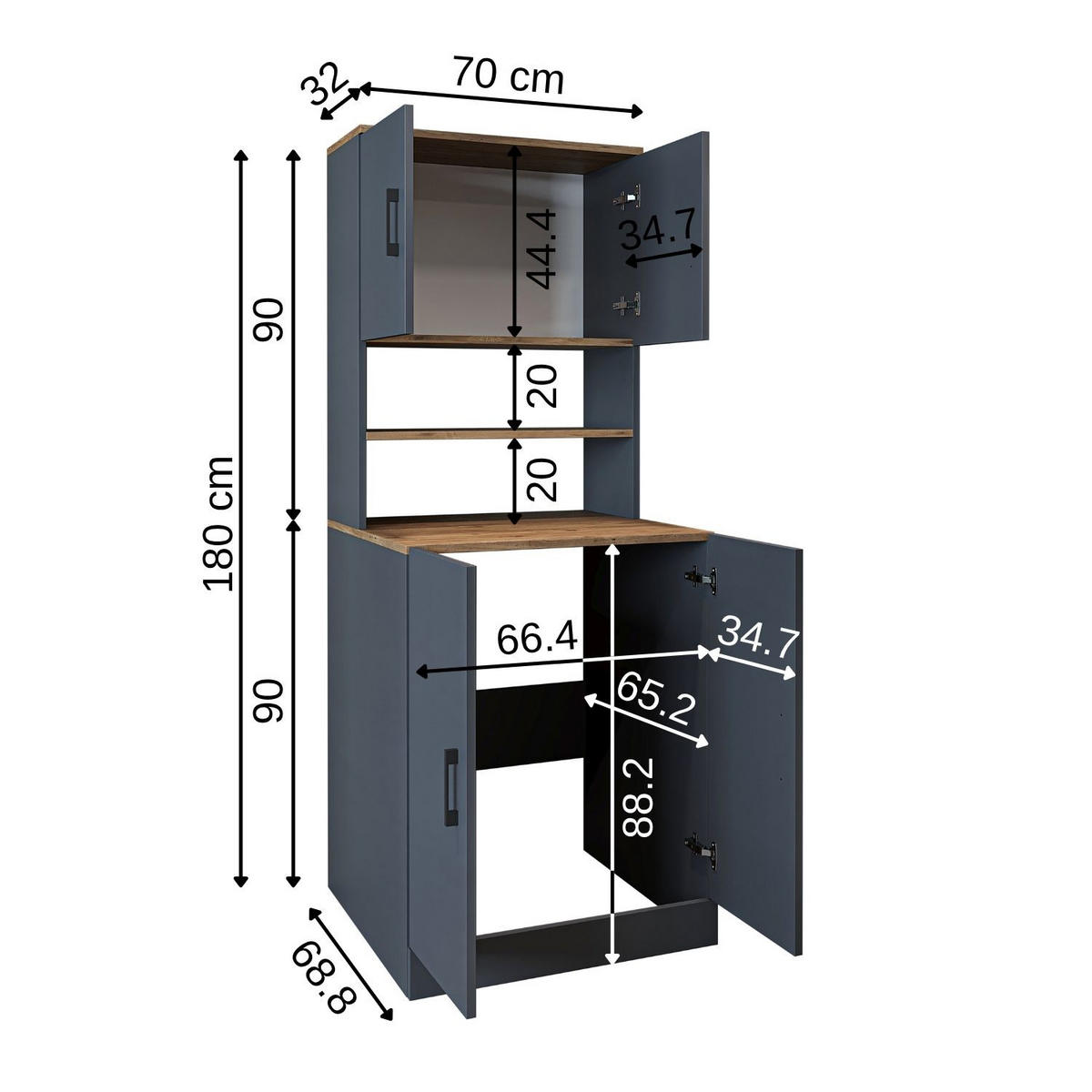 WASCHMASCHINENSCHRANK Atlantic I 70cm Breit, 180cm Hoch - Anthrazit, Holzwerkstoff (70/180/69cm)