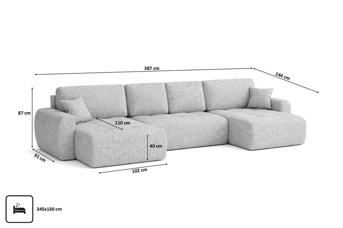 ECKSOFA Mit Schlaffunktion Und Bettkasten U-Form Ivo U XL, Chenillestoff Artico, Cement - Hellgrau, Holz (387/144cm) - Kaiser Möbel