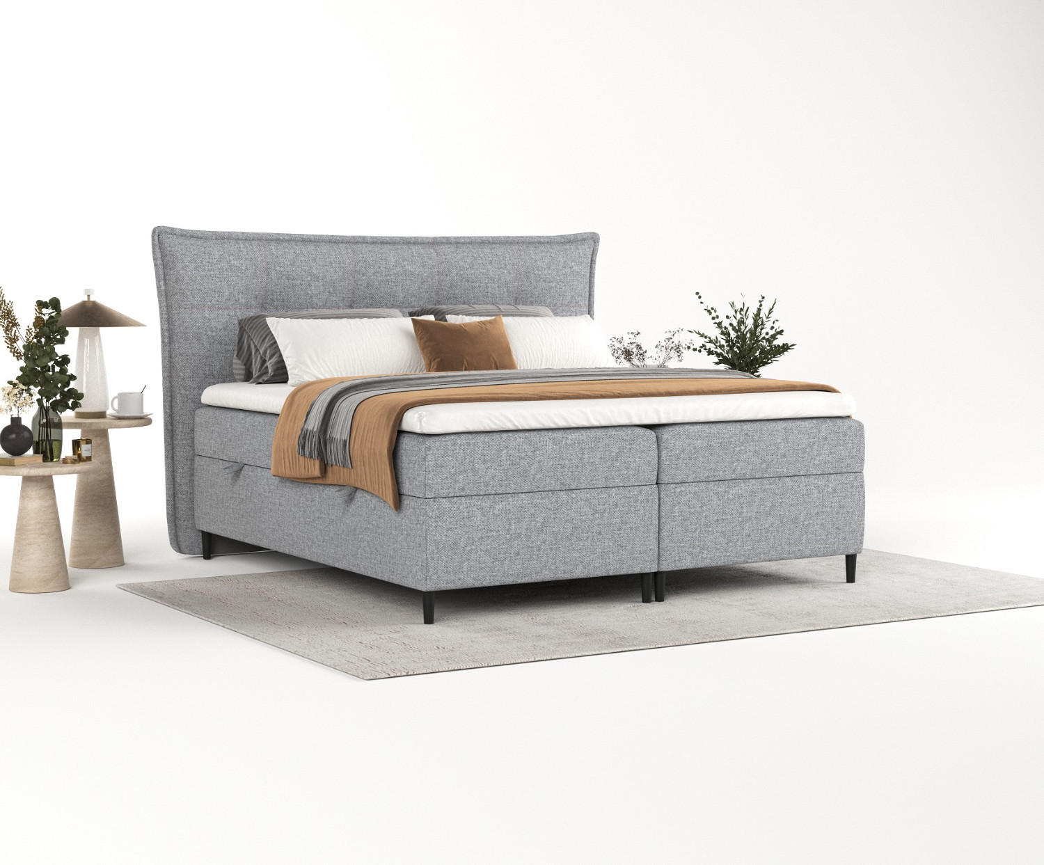 BOXBETT Las Palmas 200/200 cm Grau im Alta Stoff - Schwarz/Grau, Holz/Holzwerkstoff (200/200cm) - AltaBeds