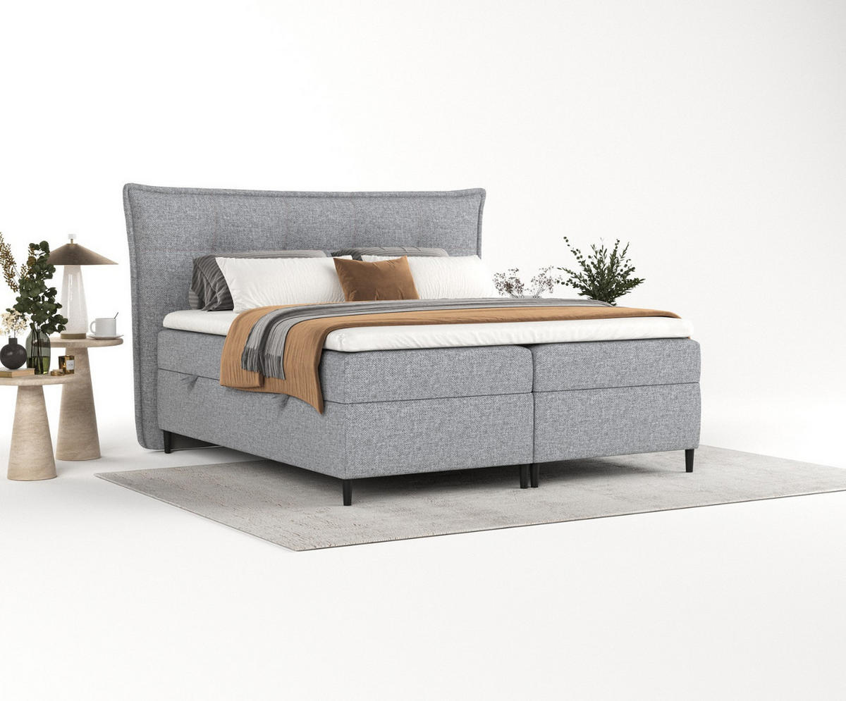 BOXBETT Las Palmas 200/200 cm Grau im Alta Stoff - Schwarz/Grau, Holz/Holzwerkstoff (200/200cm) - AltaBeds