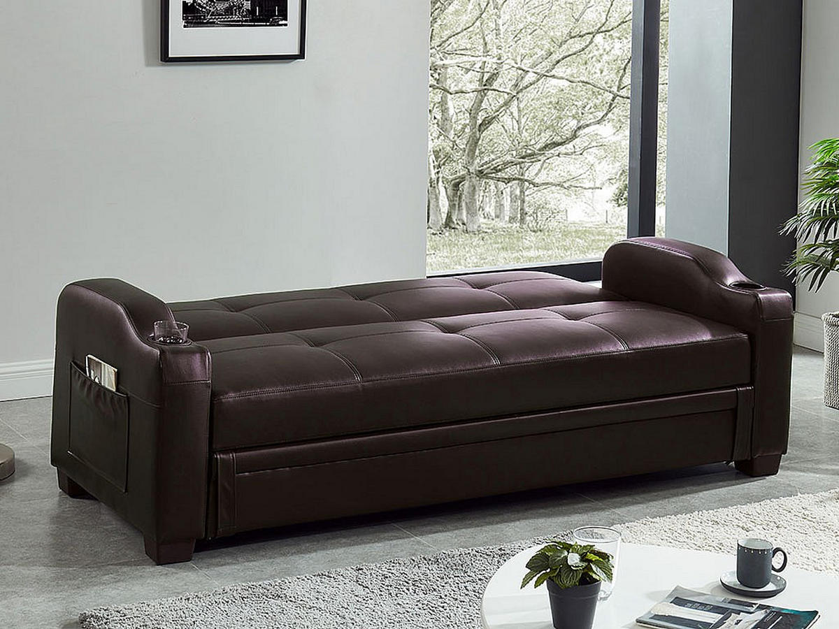 SCHLAFSOFA - 3 Personen - Kunstleder - Schokoladenbraun - - Braun, Leder (197/83/89cm) - Vente-Unique