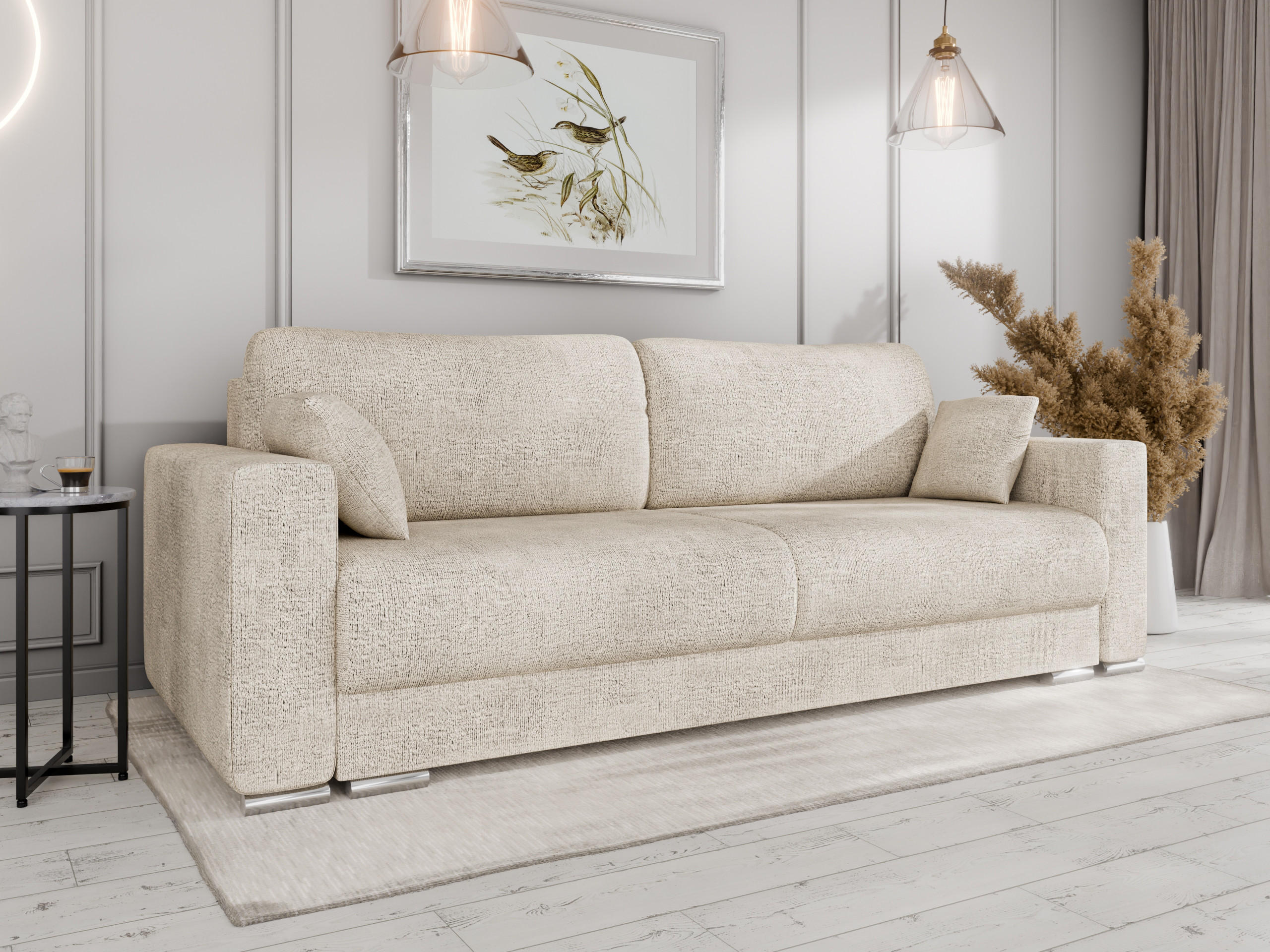 SCHLAFSOFA Calma mit Bettkasten 3-Sitzer modernen Stil, Creme - Creme, Holz (229/87/97cm) - Panda Möbel