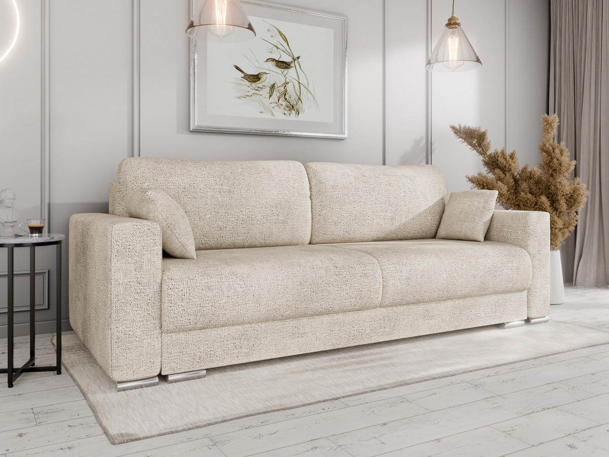 SCHLAFSOFA Calma mit Bettkasten 3-Sitzer modernen Stil, Creme - Creme, Holz (229/87/97cm) - Panda Möbel