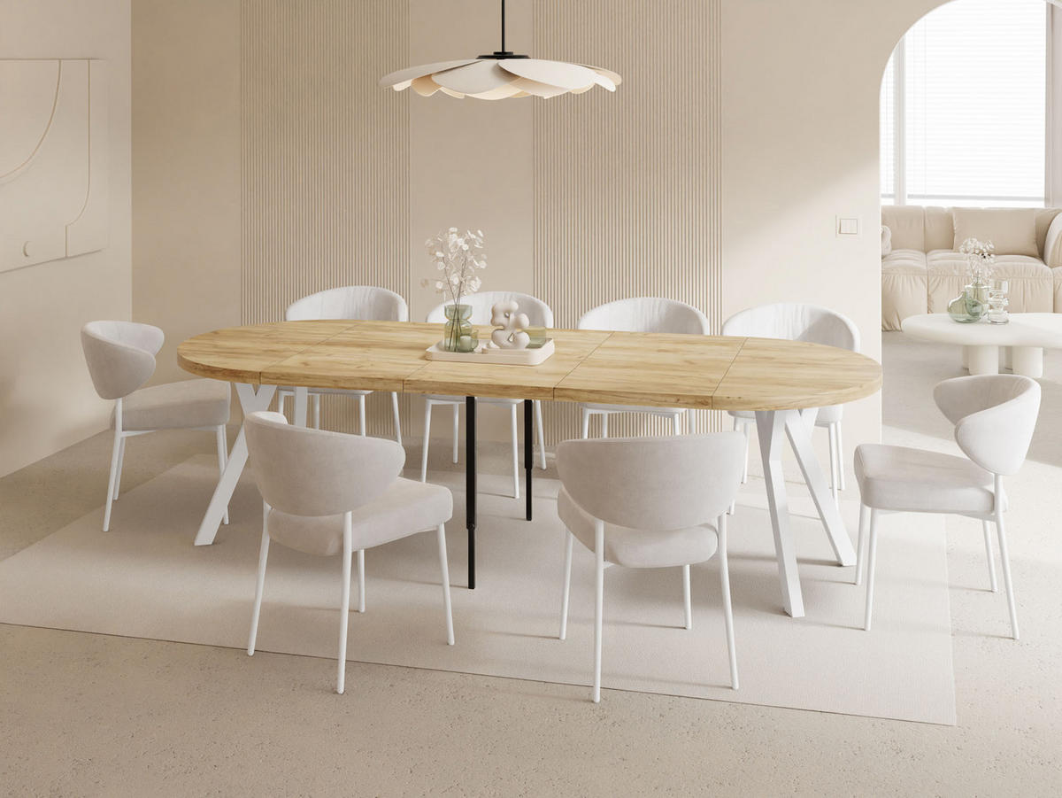 ESSTISCH Twixy XXL groß rund oval ausziehbar, Eiche Hell Braun 100-250/100/76 cm - Eiche Wotan/Weiß, Holz/Holzwerkstoff (100/100/76cm) - WFL GROUP