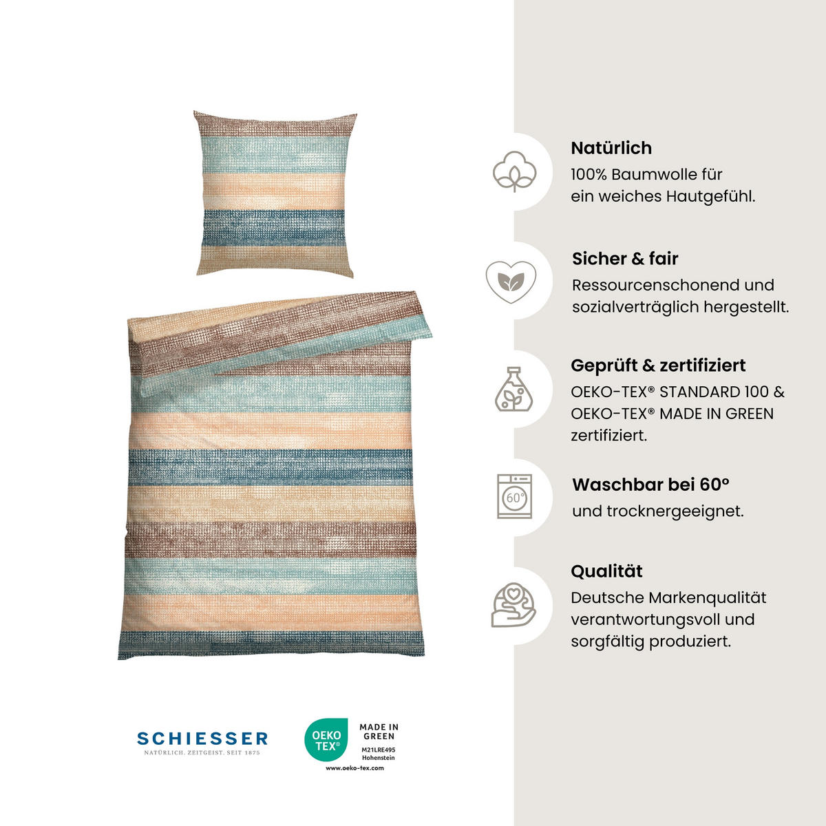 BETTWÄSCHESET Emilia - Renforcé - 2-teilig - 155 x 220 cm - Petrol - Petrol, Textil (155/220cm) - SCHIESSER