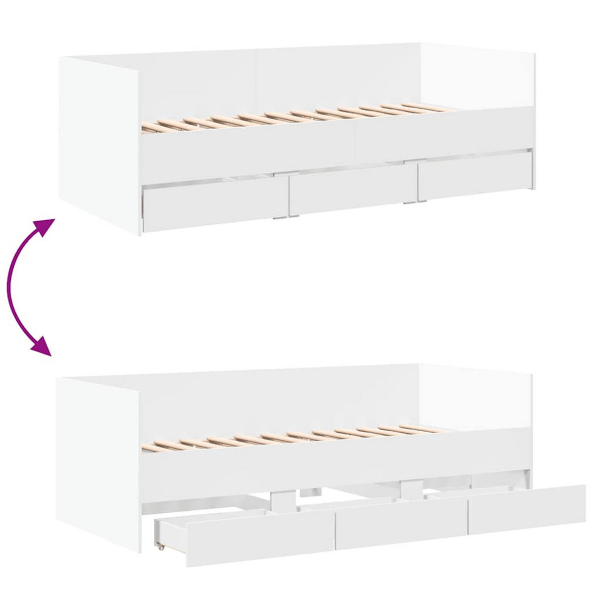 TAGESBETT Mit Schubladen Ohne Matratze Weiss 90/200 Cm - Weiß, Holzwerkstoff (90/200cm) - vidaXL