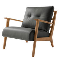 SESSEL - Braun/Grau, Leder/Eichenholz (83/80/75cm) - home24