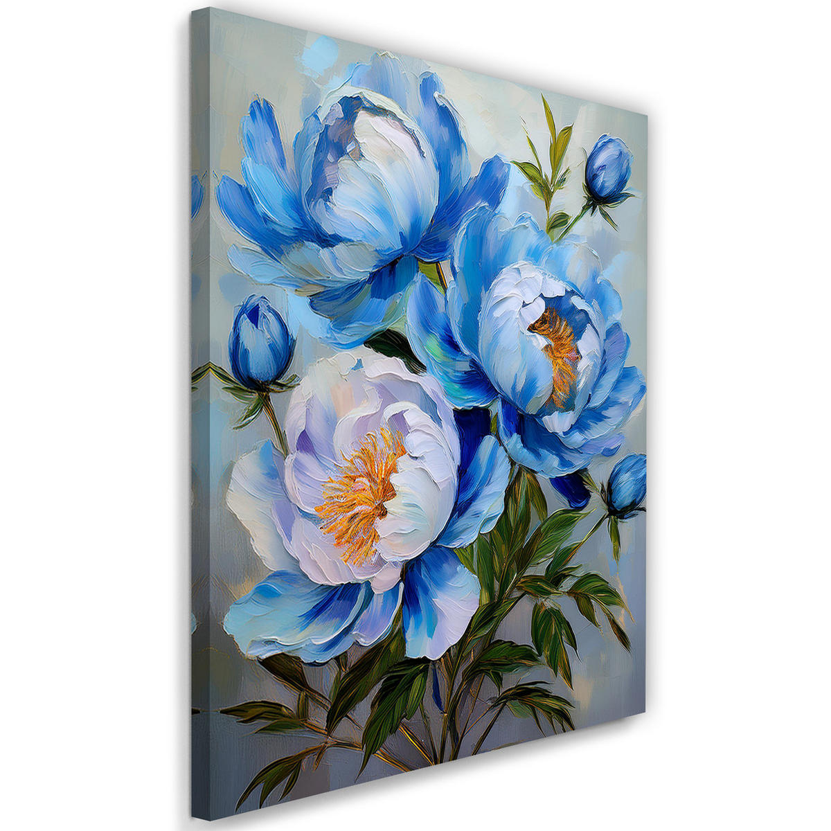 WANDBILD blaue pfingstrosen gemalte blume - Blau, Textil (40/60cm) - Feeby