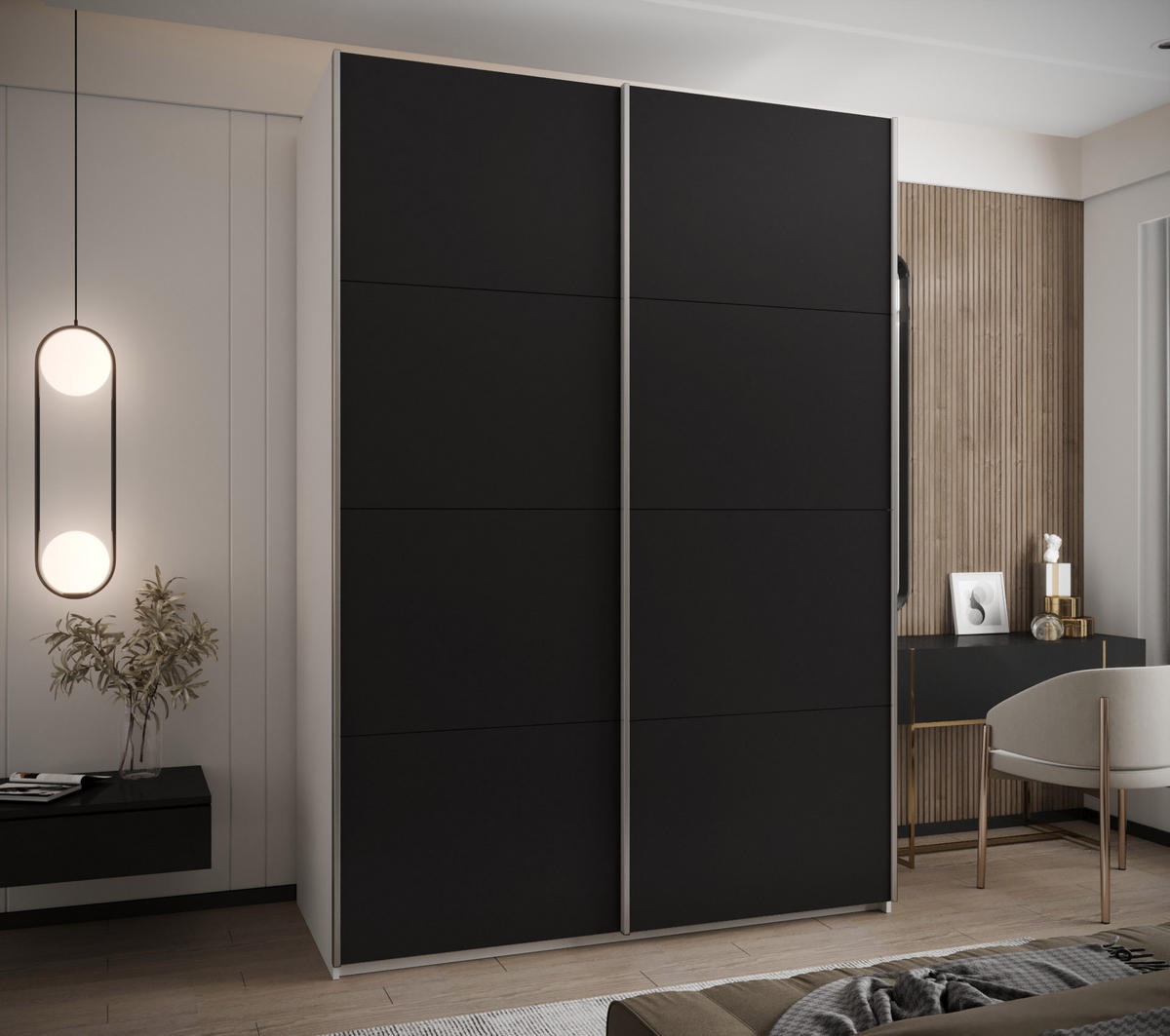 SCHWEBETÜRENSCHRANK 245,5/170/64 2-türig - Silberfarben/Schwarz, Holz/Metall (170/245/64cm) - Abiks Möbel