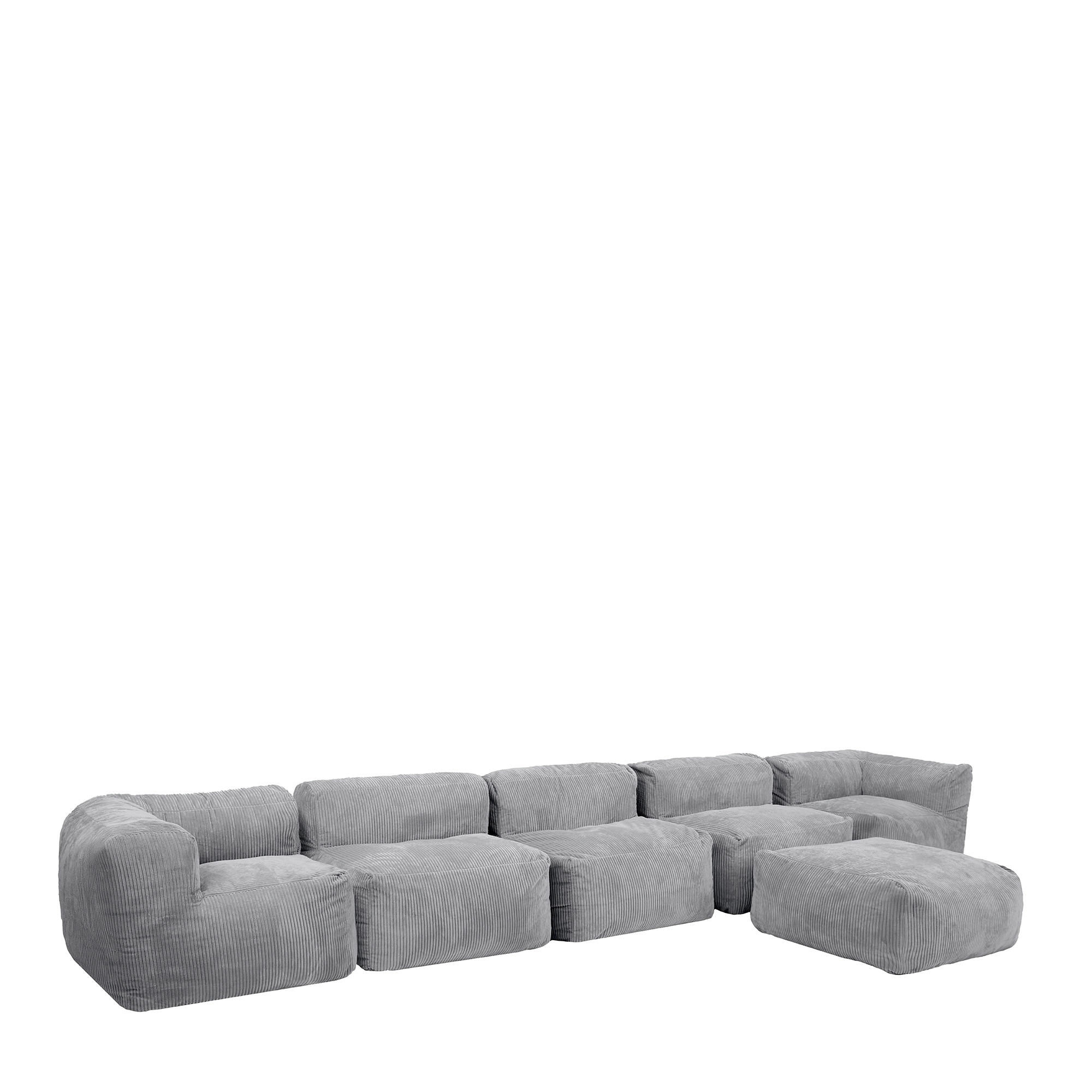 SITZSACK-SOFA 6-tlg. ZEN: 2 Ecksessel, 3 Sessel, Fußstütze - Grau, Textil (450/68/100cm) - icon