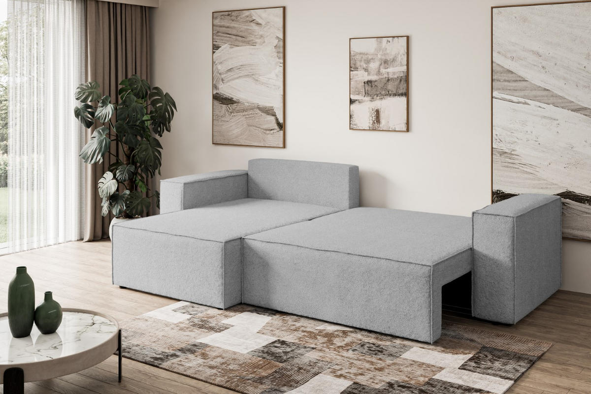 ECKSOFA mit Schlaffunktion und Bettkasten CELTIC-XL - 277x143x83 cm Hellgrau Bouclé - Hellgrau/Schwarz, Holzwerkstoff/Kunststoff (277/143cm) - ALTDECOR