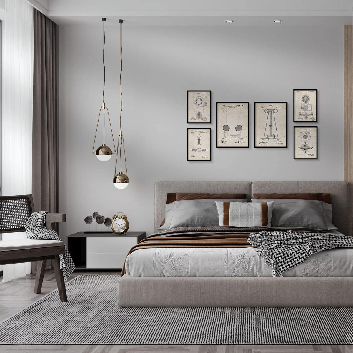 POSTER Set Mit 6 Plakaten Mit Strom 1 Patenten Im Vintage Stil A3 & A4 Schwarzer Rahmen - Schwarz, Papier (29/3cm) - Nacnic