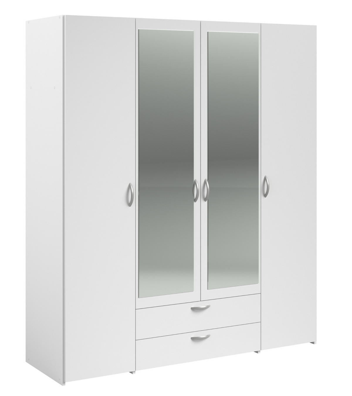 KLEIDERSCHRANK mit Spiegel weiß 160 cm Drehtürenschrank 4-türig - Silberfarben/Weiß, Holzwerkstoff/Kunststoff (160/185/185cm) - Furn.Design