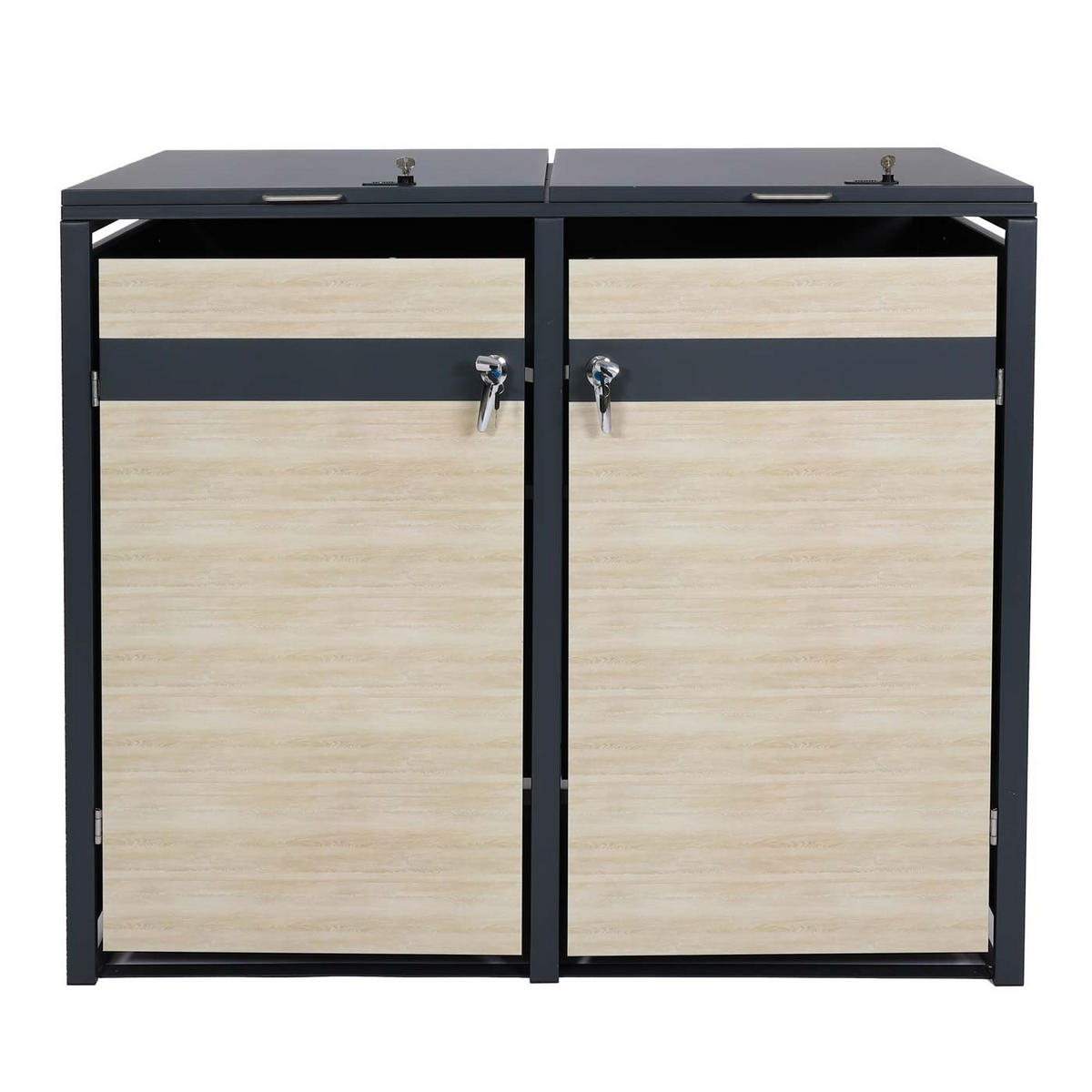MÜLLTONNENBOX 2er 117x132x80cm Anthrazit Buche-Holzoptik Hellbraun - Hellbraun, Metall (132/117/80cm) - PROREGAL
