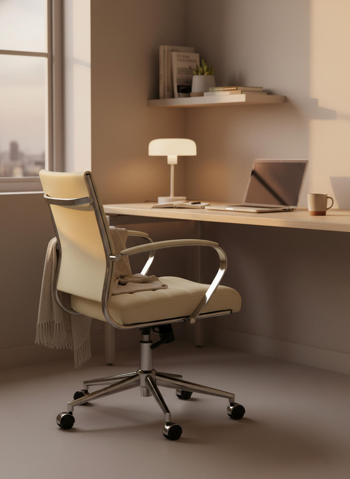 BÜROSTUHL Rynex Kunstleder creme - Chromfarben/Creme, Metall (57/100/62cm) - TPFLiving