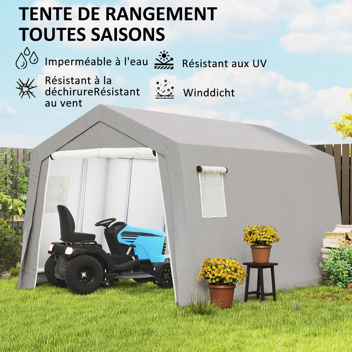 FAHRRADGARAGE DE-16864 3x4,5m mit Rolltür & Fenstern Grau - Hellgrau, Metall (300/255/447cm) - ComfortXL