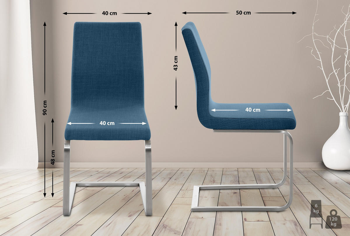 SCHWINGSTUHL Stoff Blau - Blau/Edelstahlfarben, Textil/Metall (40/90/50cm) - CLP