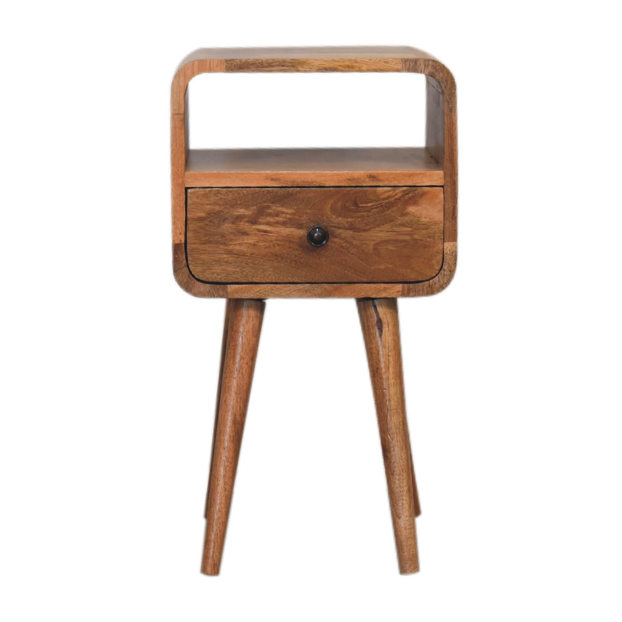 Artisan Furniture NOČNÍ STOLEK z masivního dřeva, 1 zásuvka, 1 otevřený úložný prostor, severské nohy, hnědá