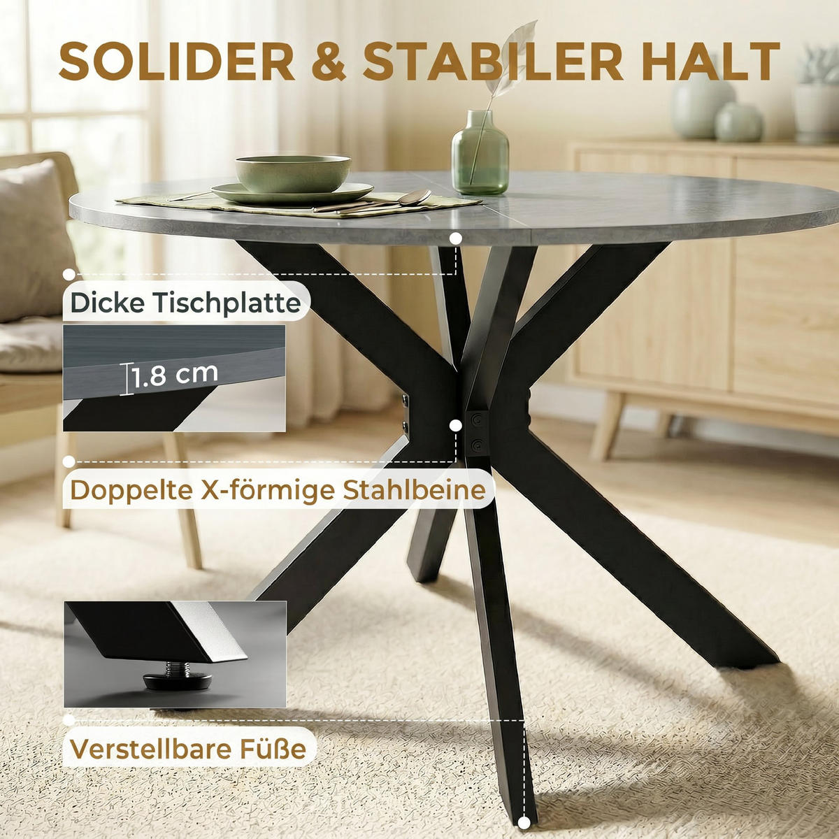 KLAPPBARER-ESSTISCH MDF Stahl Grau - Grau, Holzwerkstoff (110/110/76cm) - HOMCOM