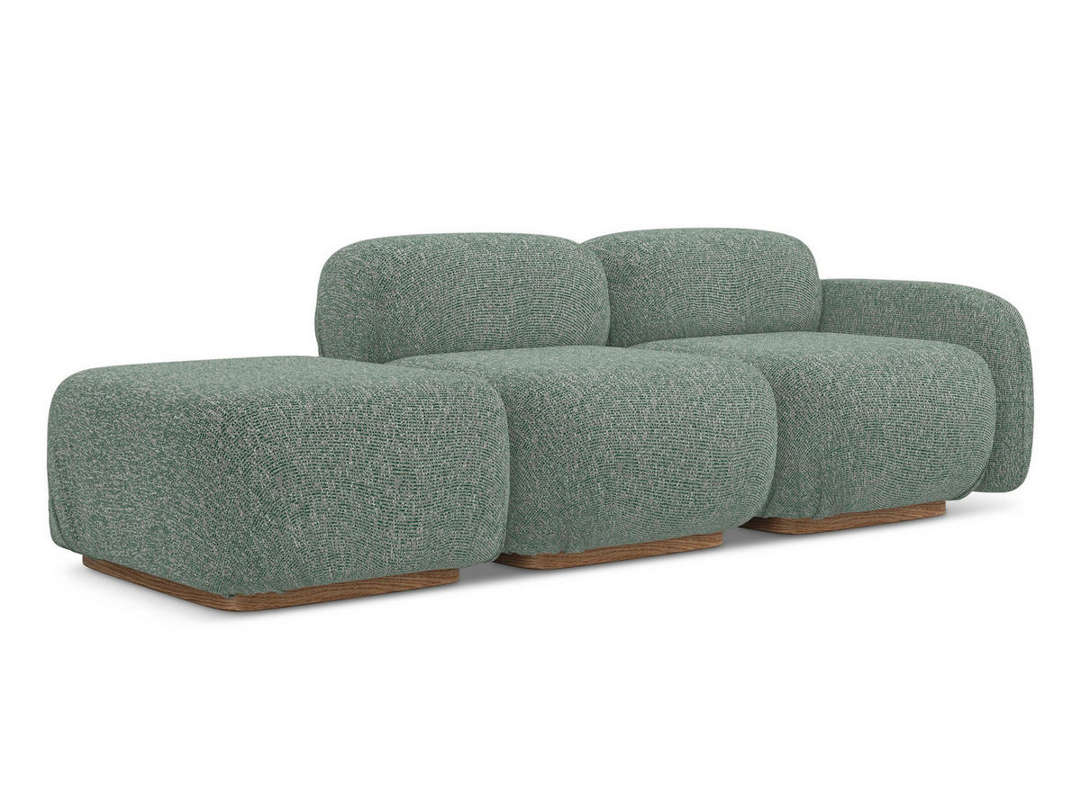 3-SITZER SOFA Links Strukturstoff Stoff Grün - Braun/Hellgrün, Holz/Textil (258/73/95cm) - Makamii
