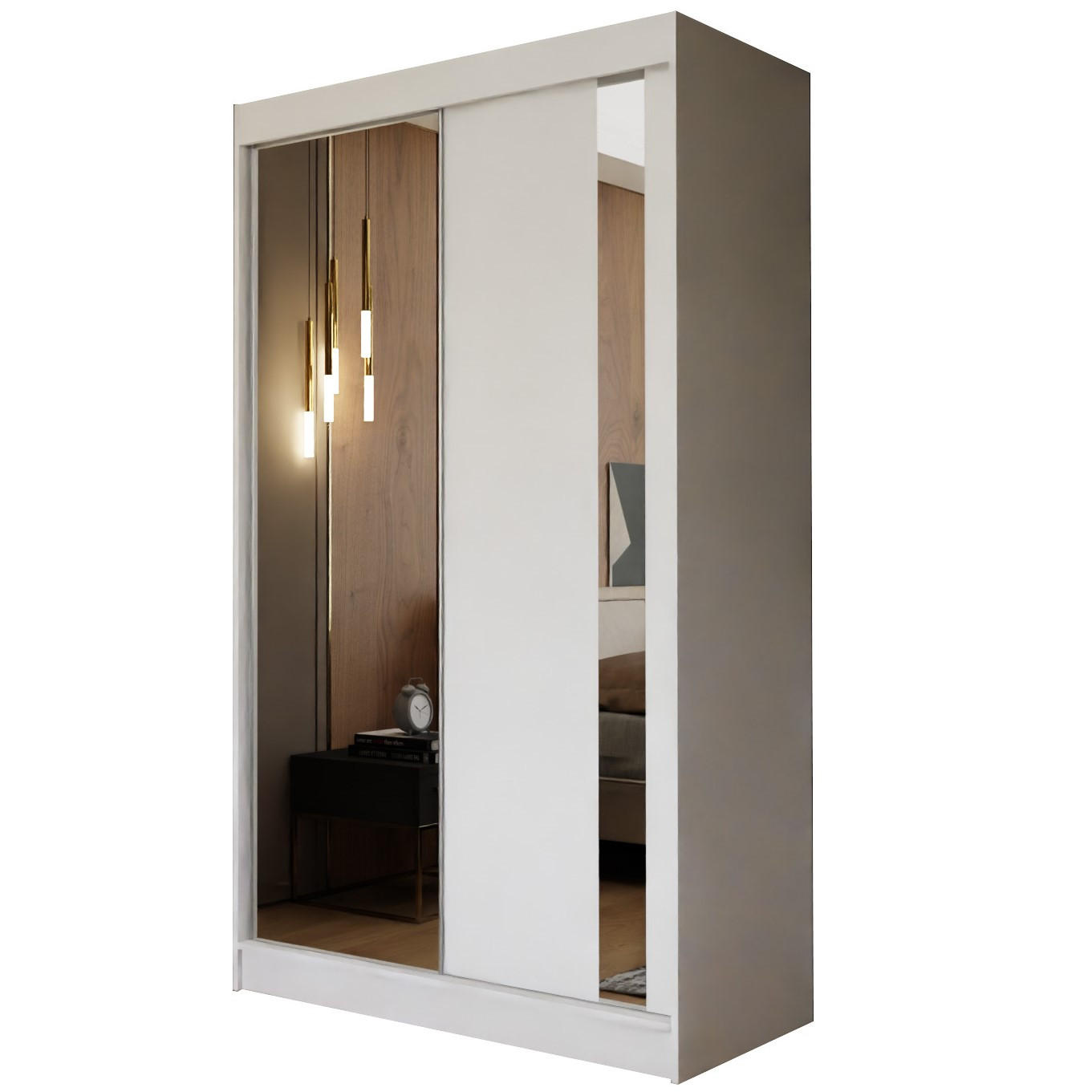 SCHWEBETÜRENSCHRANK GRAZIA 120/216/61 cm 2-türig mit Spiegel Weiß - Weiß, Holzwerkstoff (120/216/61cm) - MASSENO