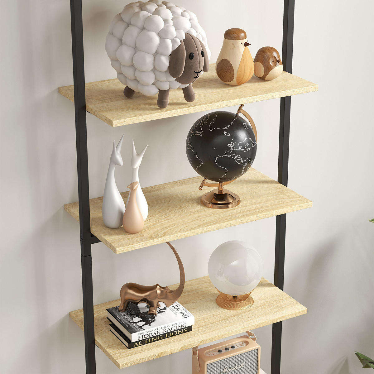 REGAL DE-15493 6-stufig, 60/30/206 cm Schwarz/Naturholz - Naturfarben, Holzwerkstoff (60/206/30cm) - ComfortXL