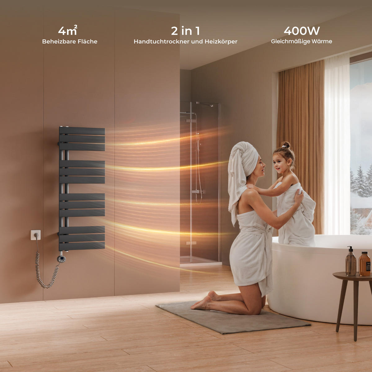 HANDTUCHHEIZKÖRPER 104,1/40 cm anthrazit elektrisch 400 W mit WLAN-Thermostat - Anthrazit, Metall (40/104/5.9cm) - S'AFIELINA