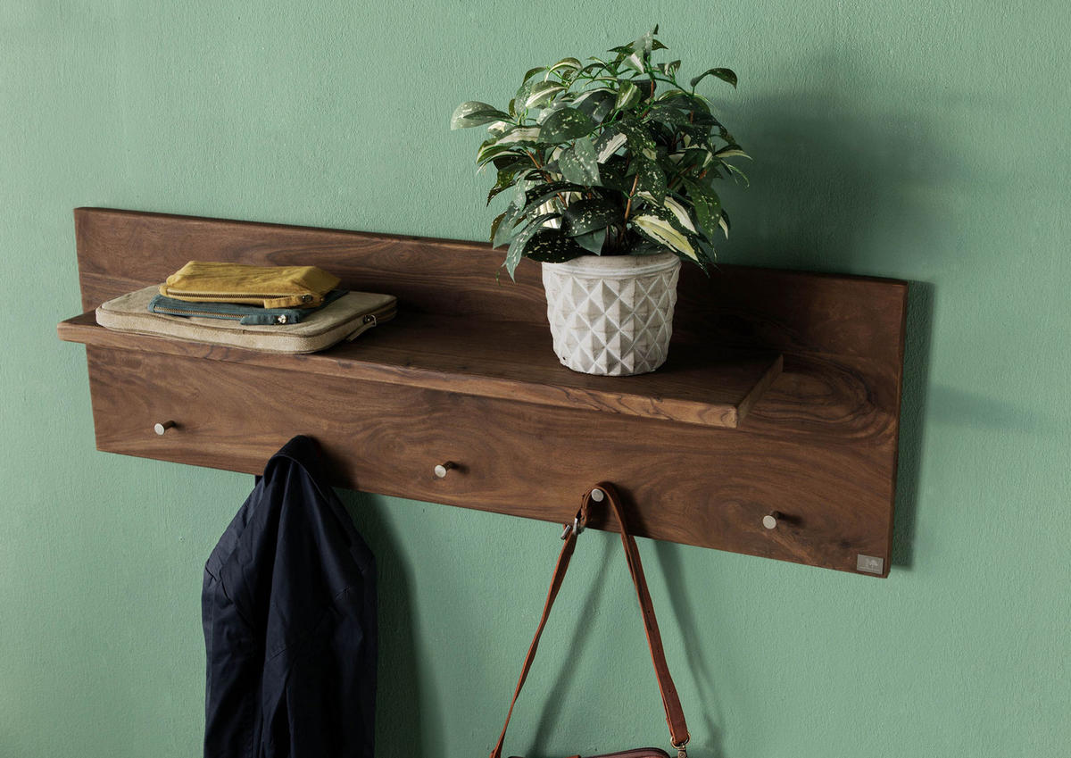 WANDGARDEROBE Sheesham 115x23x35 rot-braun gebeizt TORONTO #172 - Dunkelbraun, Holz (115/35/23cm) - Massivmoebel24