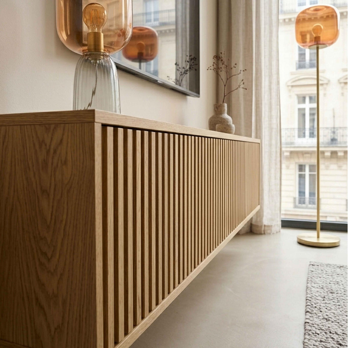 TV-SCHRANK, helles Holz - Beige, Holz (160/30/30cm) - Oviala