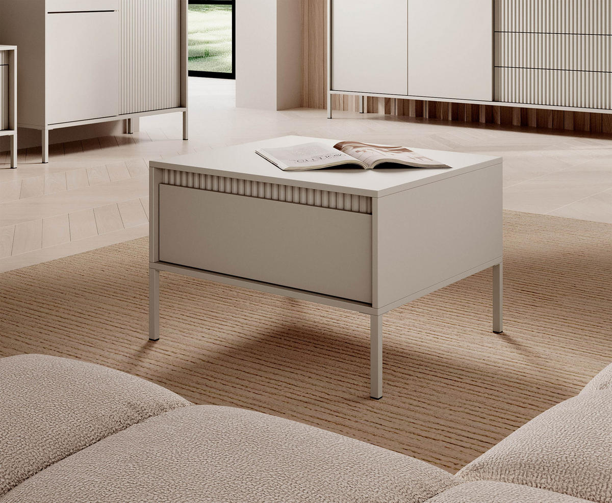 COUCHTISCH SENSO S1, Quadratisch, Mit Schublade Push-To-Open MDF, Metallbeine, 68x68x48,4 cm, Beige - Beige/Creme, Holz/Holzwerkstoff (68/68/48cm) - DomoHome