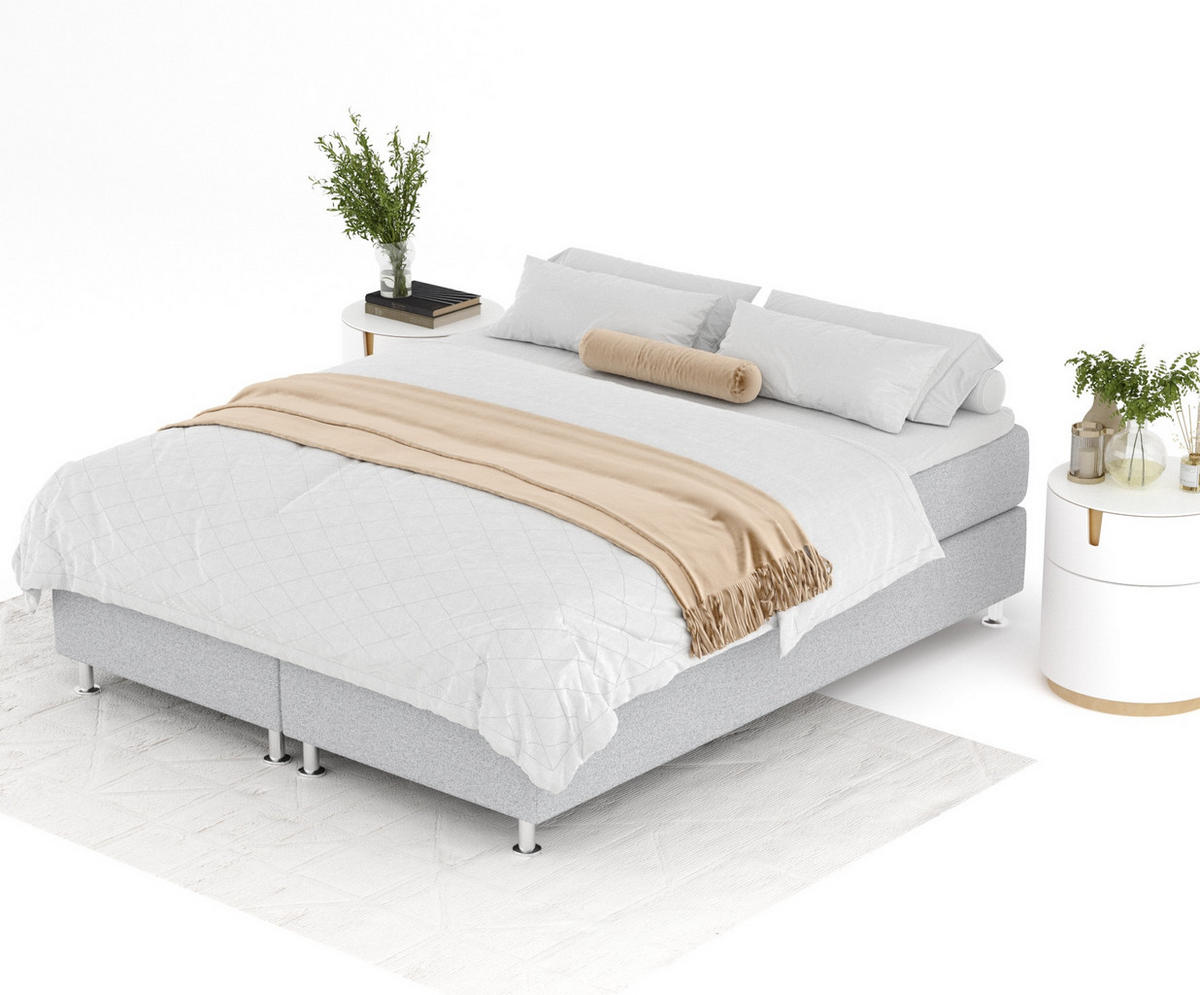 BOXSPRINGBETT Sub Hellgrau 140/200 cm mit Latex-Topper - Silberfarben/Hellgrau, Holz/Holzwerkstoff (140/200cm) - Maison de Reve