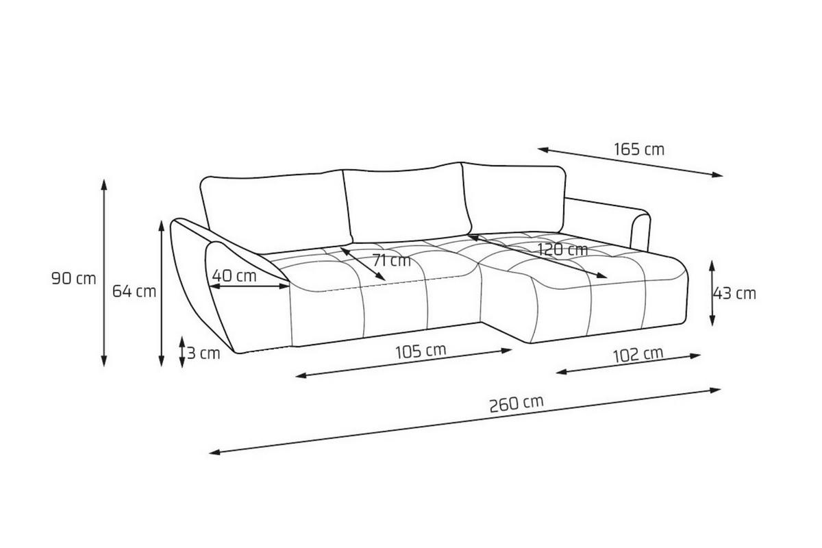 ECKSOFA NICE L Rechts mit Schlaffunktion 137x204 Chenille Beige - Beige/Schwarz, Holz/Textil (165/260cm) - Muffo