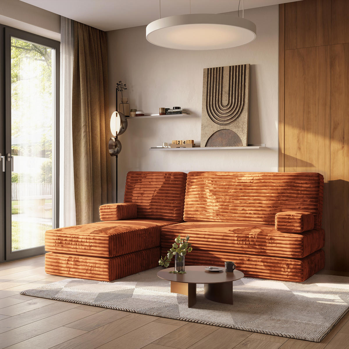 ROHOVÁ SEDAČKA NOTIA modulární Boneless pohovka s funkcí spaní, hnědá TILIA 52 - hnědá, textil (200/120cm) - MASSENO