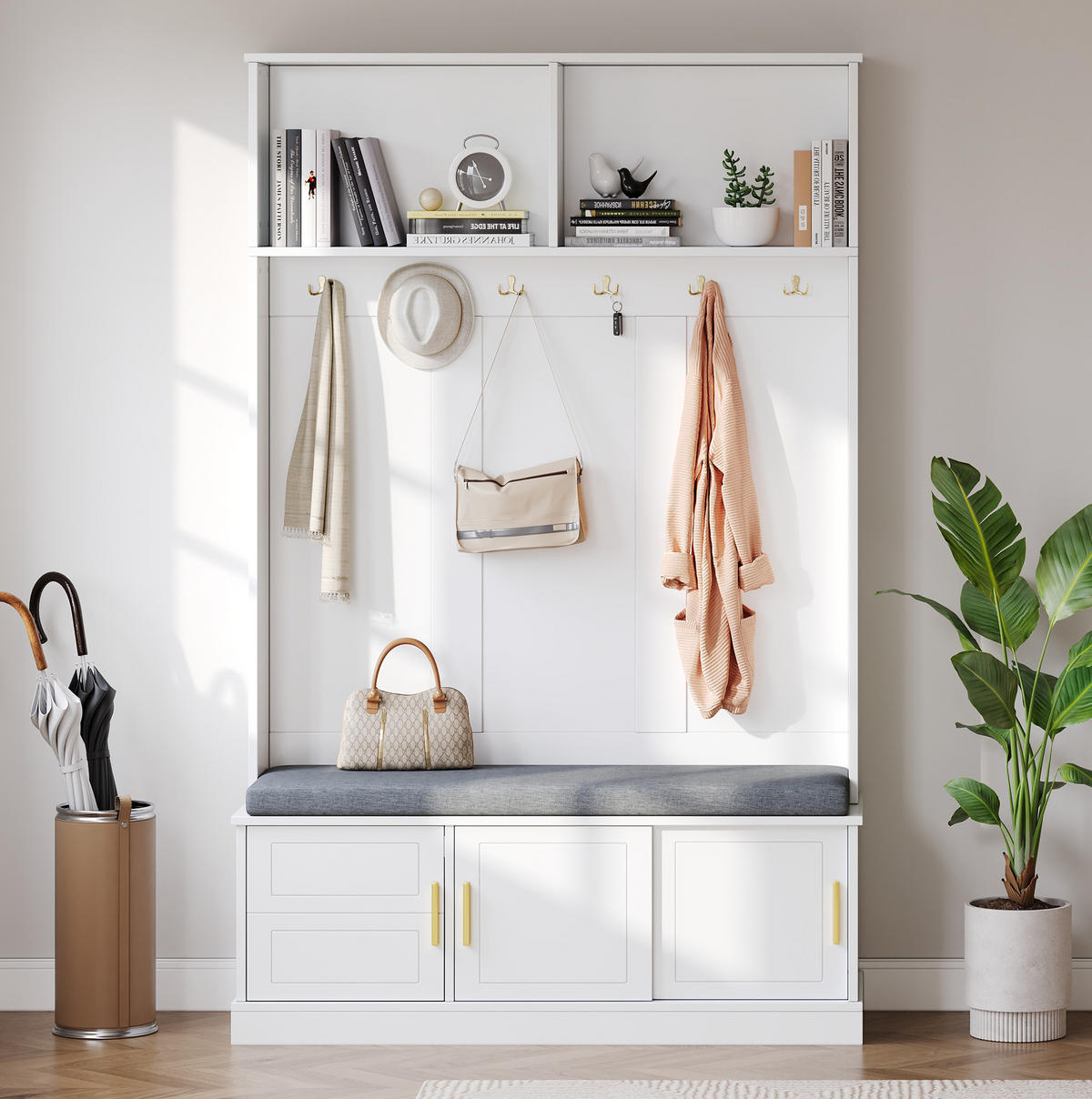 GARDEROBENSTÄNDER mit Schuhbank 120 x 40 x 191 cm Holzwerkstoff Weiß - Weiß, Holzwerkstoff (40/191/120cm) - Beauniv