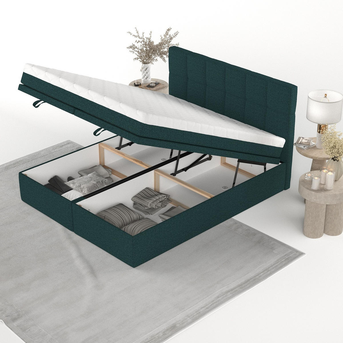 BOXBETT Elano 200/200 cm Grün im Riva Stoff - Schwarz/Grün, Holz/Holzwerkstoff (200/200cm) - AltaBeds