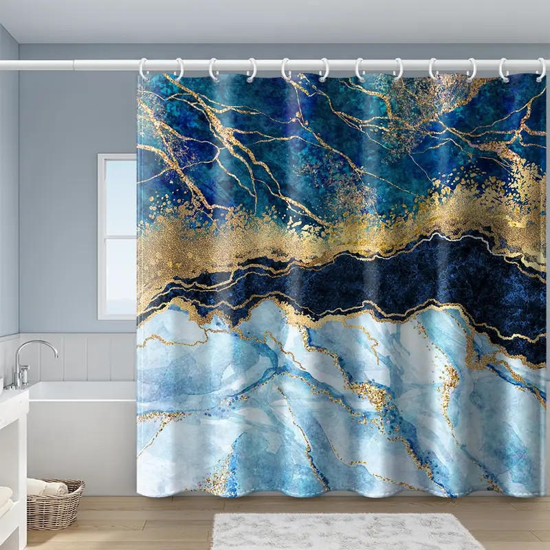 DUSCHVORHANG SET Marmor 180 x 180 cm abstrakt modern Dekor wasserdicht waschbar Badewanne Badezimmer - Multicolor, Kunststoff (180/180cm) - MCBOSON