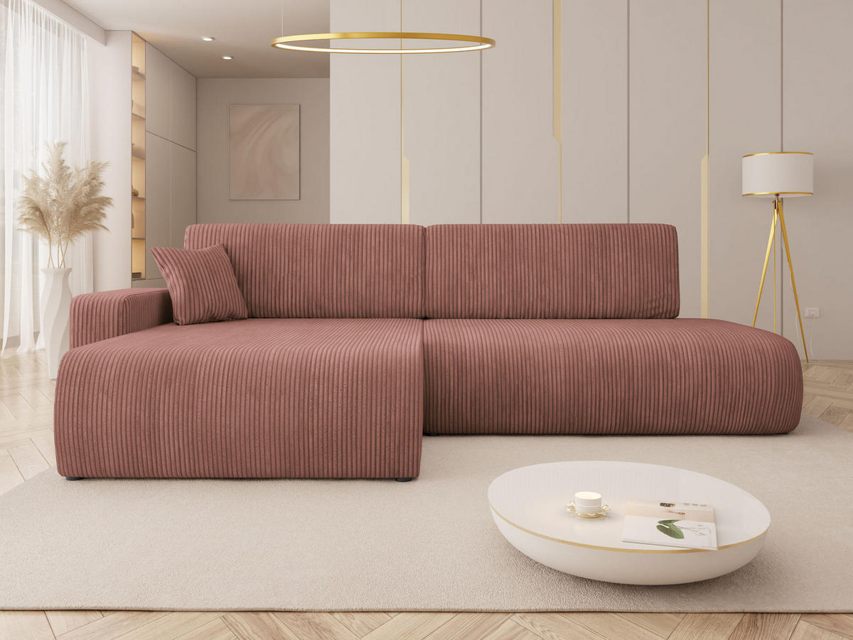 ECKSOFA Piano O Cord - Schwarz/Rosa, Holz/Kunststoff (262/145cm) - MIRJAN24
