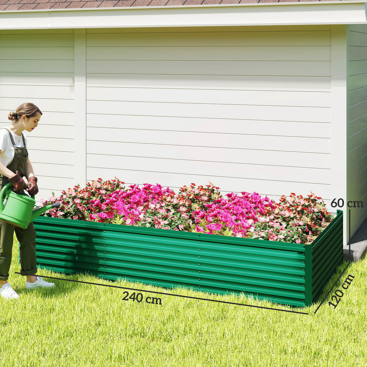 HOCHBEET DE-12220 e/tra tief 240/120/60 cm mit offenem Boden Grün - Grün, Metall (240/60/120cm) - ComfortXL